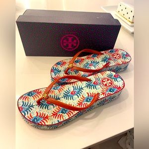 Thandie 40mm red açai wedge flip flops rubber